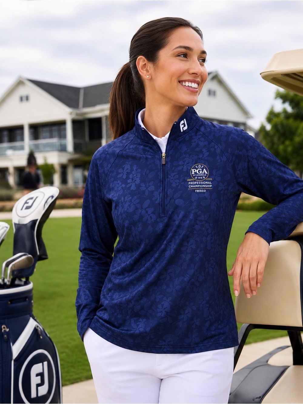 NWT FootJoy FJ Navy Floral Quarter Zip PGA Frisco Golf Pullover Medium